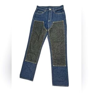Women’s high rise double knee wide leg black and blue denim jeans